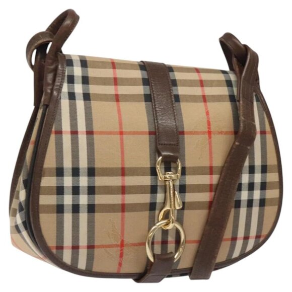 Burberrys Nova Check Shoulder Bag Canvas Beige Gold Auth BA1738 - Picture 1 of 14
